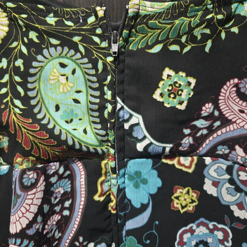 Charlotte Russe Black Green Blue Paisley Babydoll Shirt Y2K Padded Size M - Picture 6 of 6